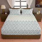 Ivory & Grey Ethnic Geometric 200 TC Pure Cotton Bedsheet with Pillow Covers