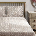 Taupe Ivory Damask 180 TC Pure Cotton Bedsheet Set with Pillow Cover
