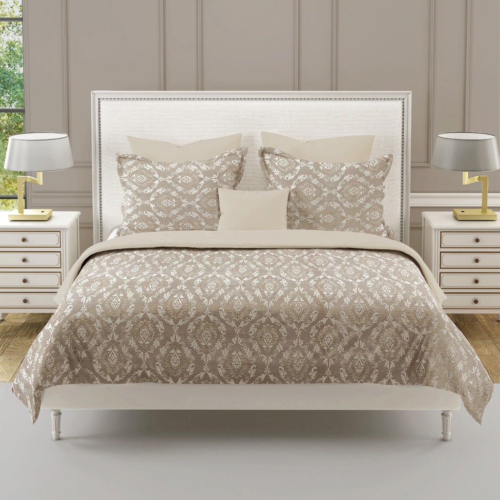 Taupe Ivory Damask 180 TC Pure Cotton Bedsheet Set with Pillow Cover