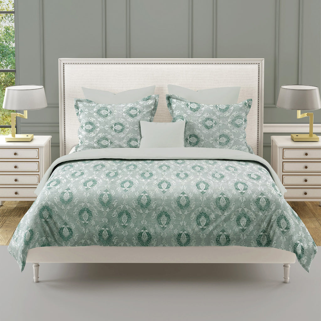 Sage Green Medallion Damask 180 TC Pure Cotton Bedsheet Set with Pillow Cover