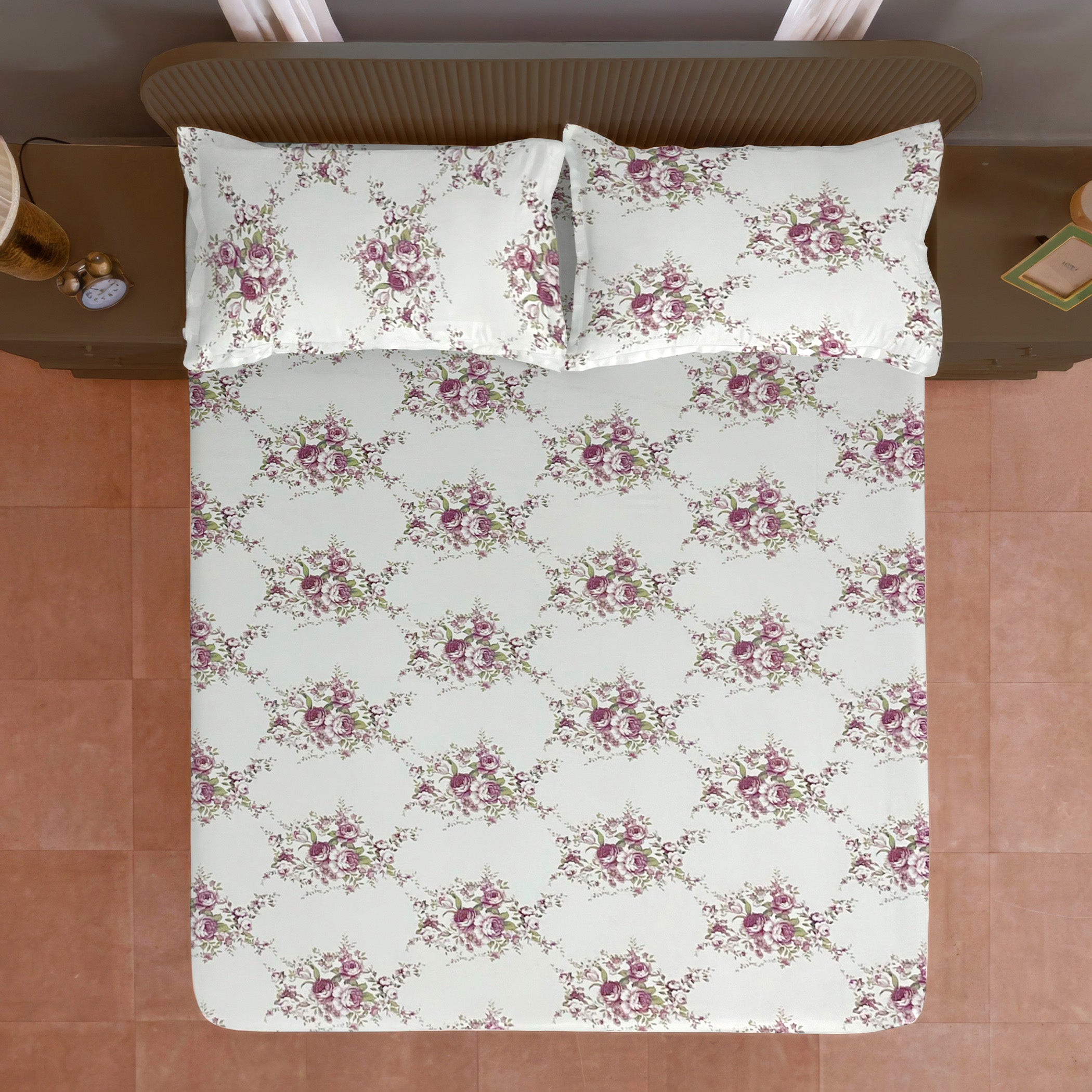 Ivory Rose Garland 180 TC Pure Cotton Bedsheet Set with Pillow Cover