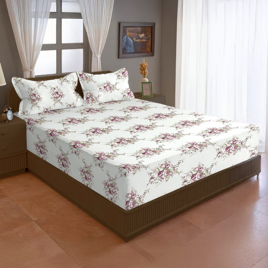 Ivory Rose Garland 180 TC Pure Cotton Bedsheet Set with Pillow Cover