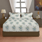 Ivory Blue Rose Garland 180 TC Pure Cotton Bedsheet Set with Pillow Cover