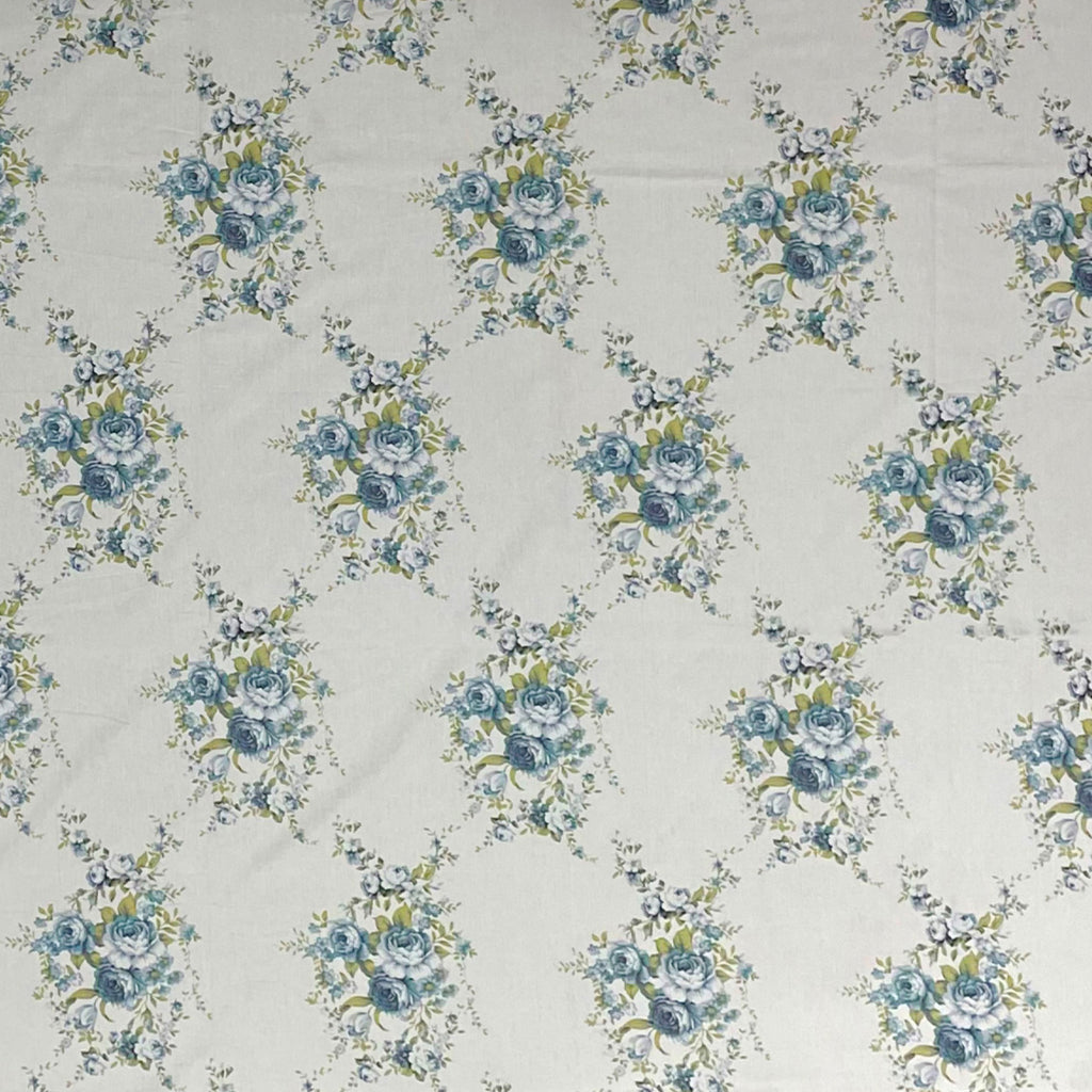 Ivory Blue Rose Garland 180 TC Pure Cotton Bedsheet Set with Pillow Cover