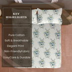 Ivory Blue Rose Garland 180 TC Pure Cotton Bedsheet Set with Pillow Cover