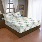 Ivory Blue Rose Garland 180 TC Pure Cotton Bedsheet Set with Pillow Cover