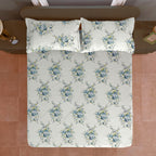 Ivory Blue Rose Garland 180 TC Pure Cotton Bedsheet Set with Pillow Cover