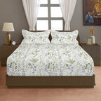 Ivory Sage Botanical Sprigs 180 TC Pure Cotton Bedsheet Set with Pillow Cover