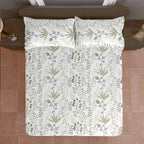Ivory Sage Botanical Sprigs 180 TC Pure Cotton Bedsheet Set with Pillow Cover
