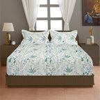 Ivory Botanical Meadow 180 TC Pure Cotton Bedsheet Set with Pillow Cover