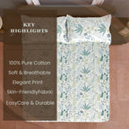 Ivory Botanical Meadow 180 TC Pure Cotton Bedsheet Set with Pillow Cover