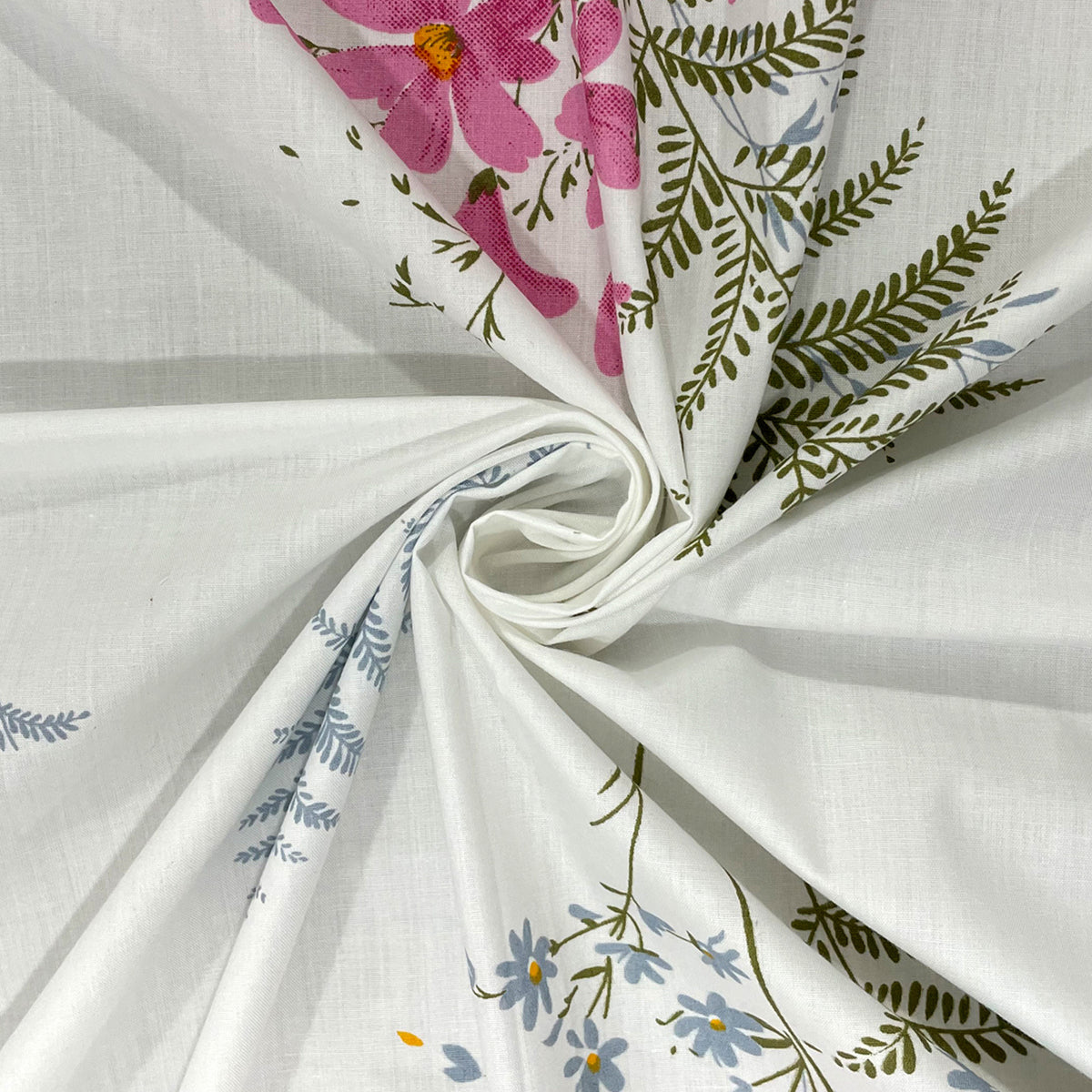 Ivory Fern Blossom 180 TC Pure Cotton Bedsheet Set with Pillow Cover
