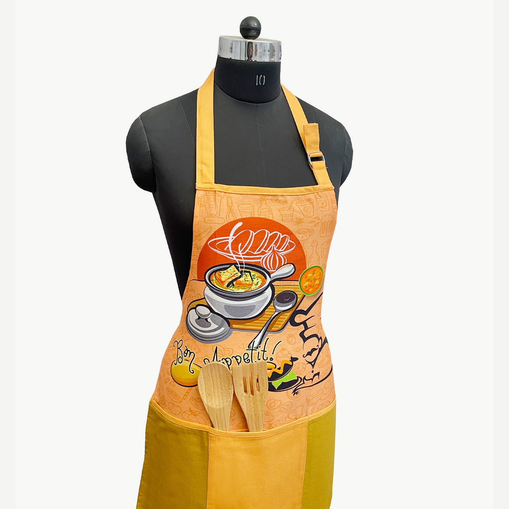 Bon Appetit Printed Kitchen Apron with Front Utility Pockets