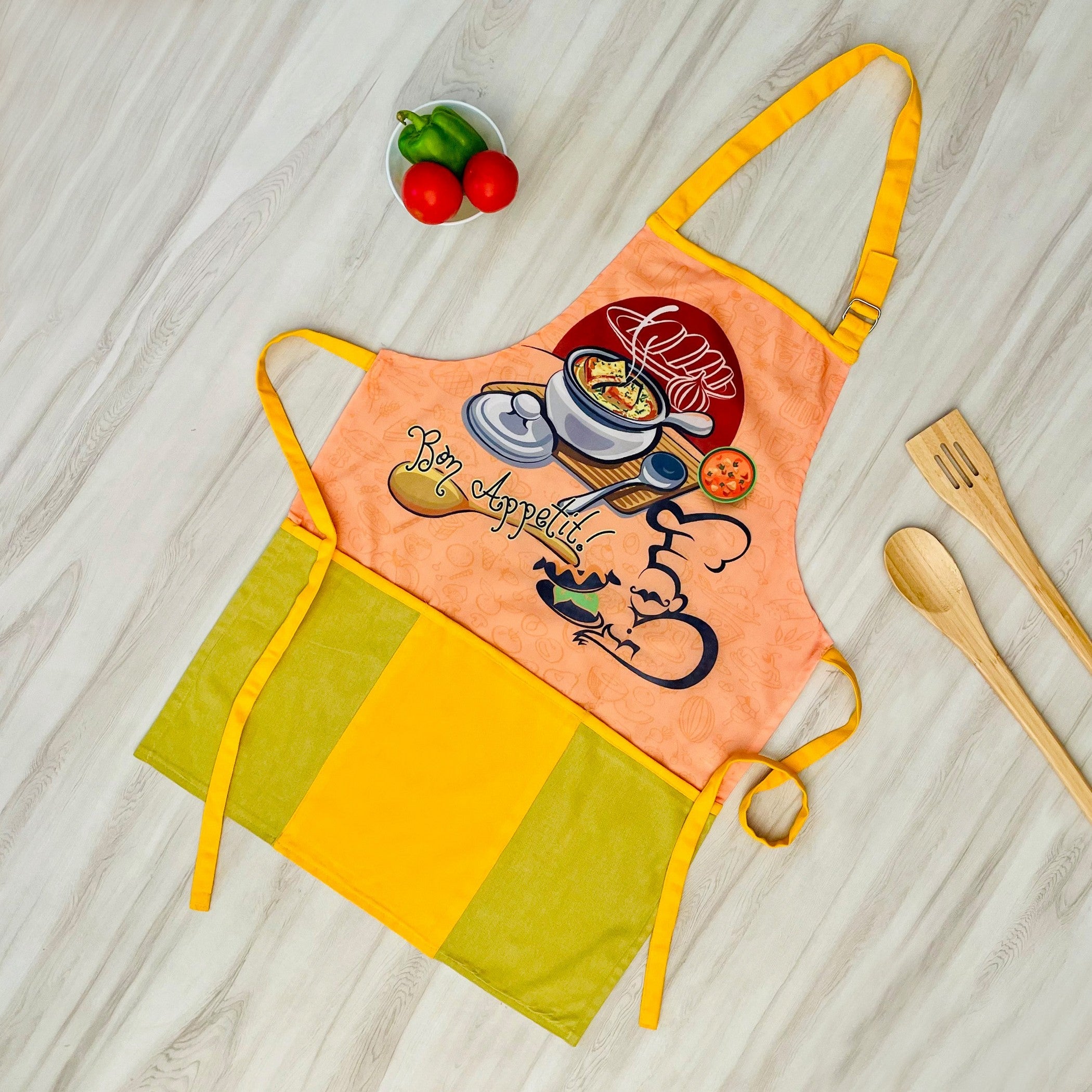 Bon Appetit Printed Kitchen Apron with Front Utility Pockets
