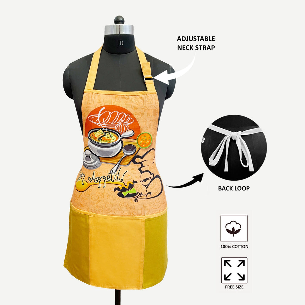 Bon Appetit Printed Kitchen Apron with Front Utility Pockets