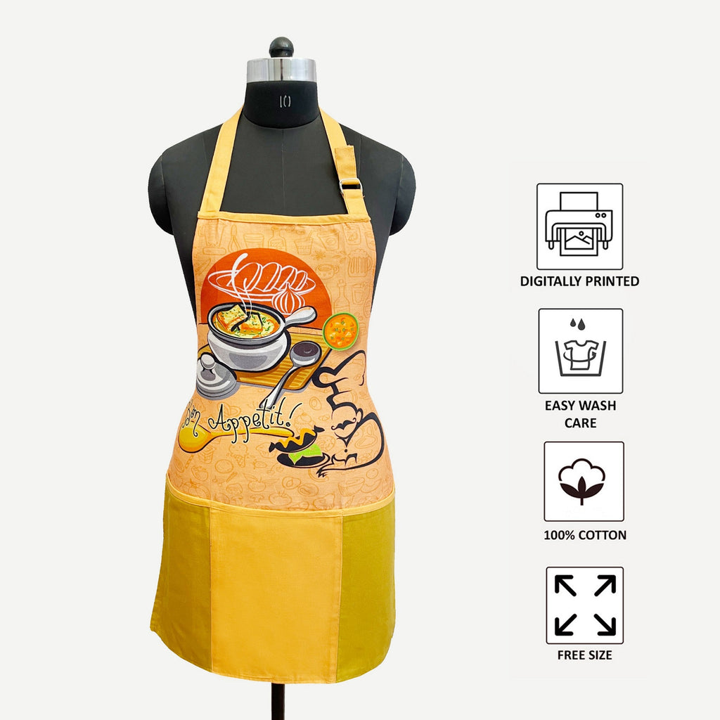 Bon Appetit Printed Kitchen Apron with Front Utility Pockets