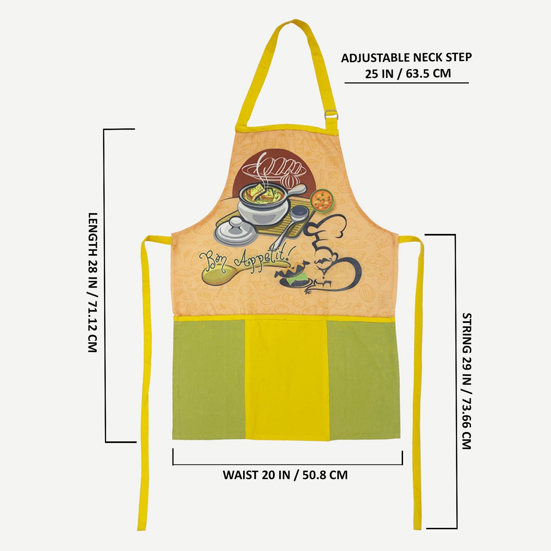 Bon Appetit Printed Kitchen Apron with Front Utility Pockets