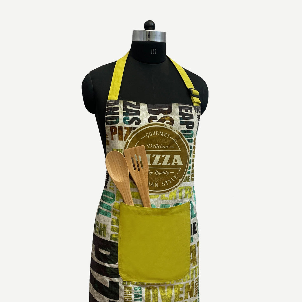 Italian Style Pizza Printed Kitchen Apron with Front Utility Pockets