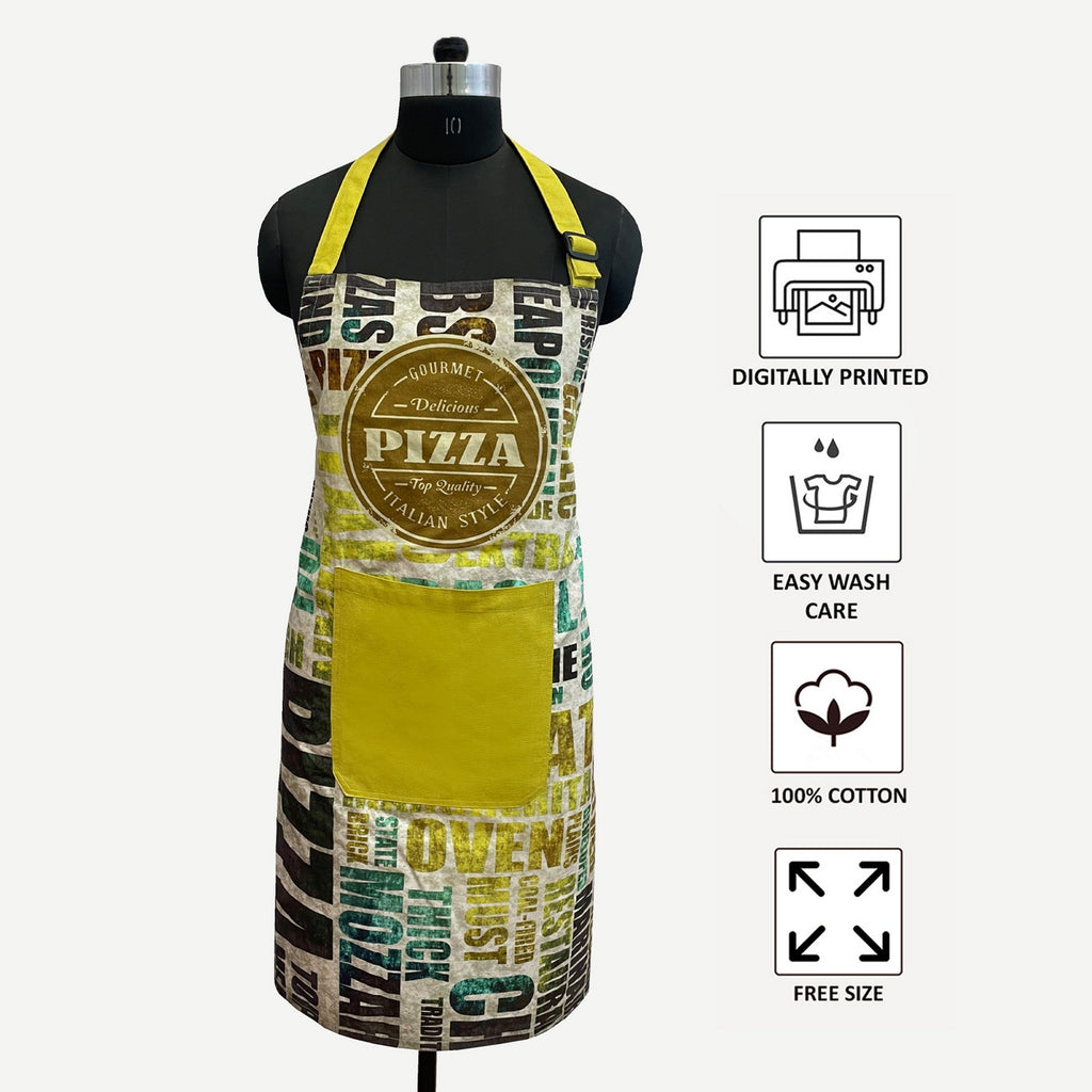 Italian Style Pizza Printed Kitchen Apron with Front Utility Pockets