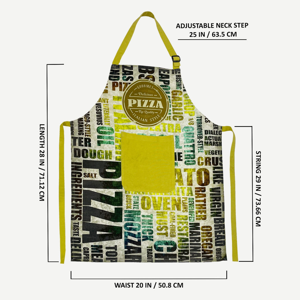 Italian Style Pizza Printed Kitchen Apron with Front Utility Pockets