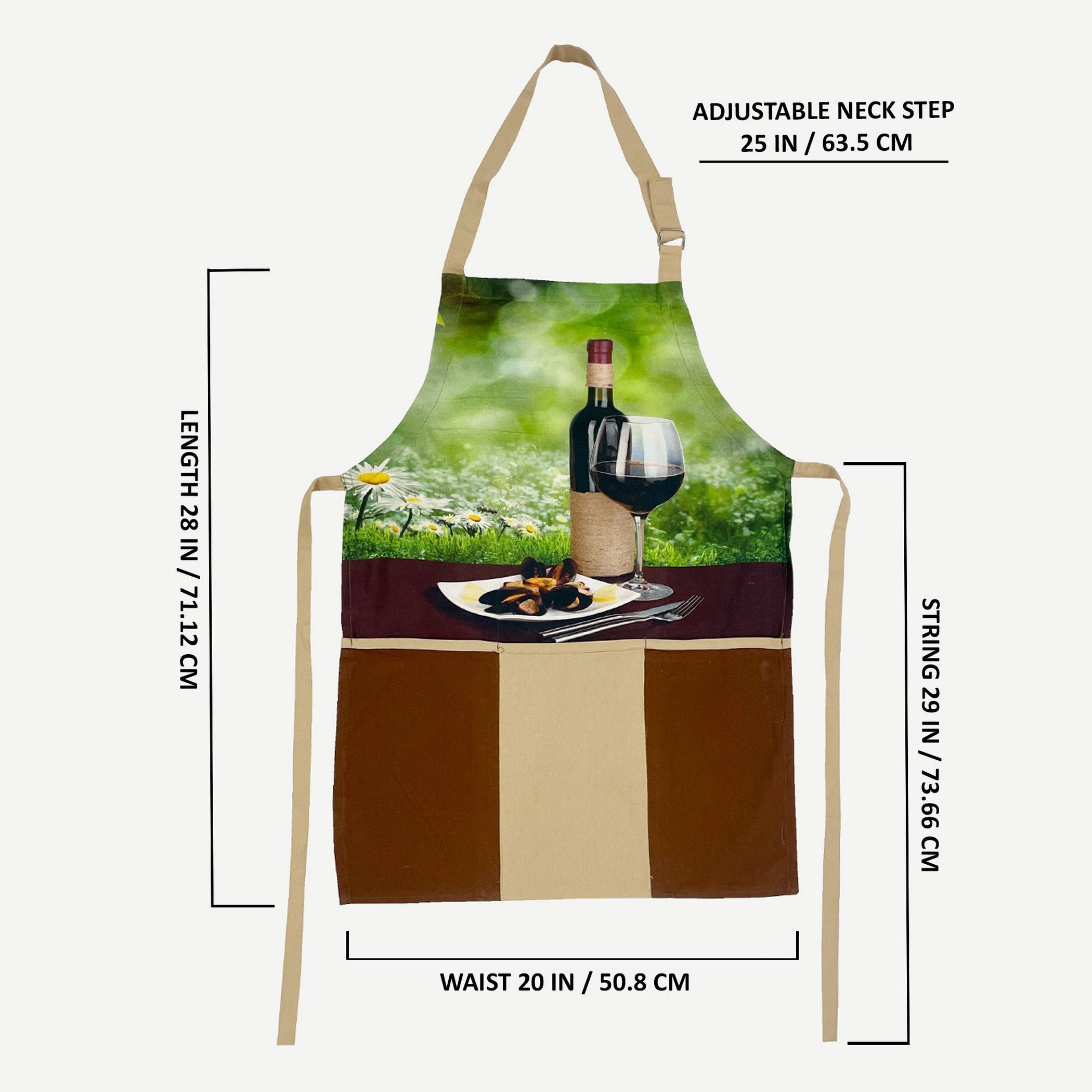 Wine & Dine Printed Kitchen Apron with Dual Front Utility Pockets