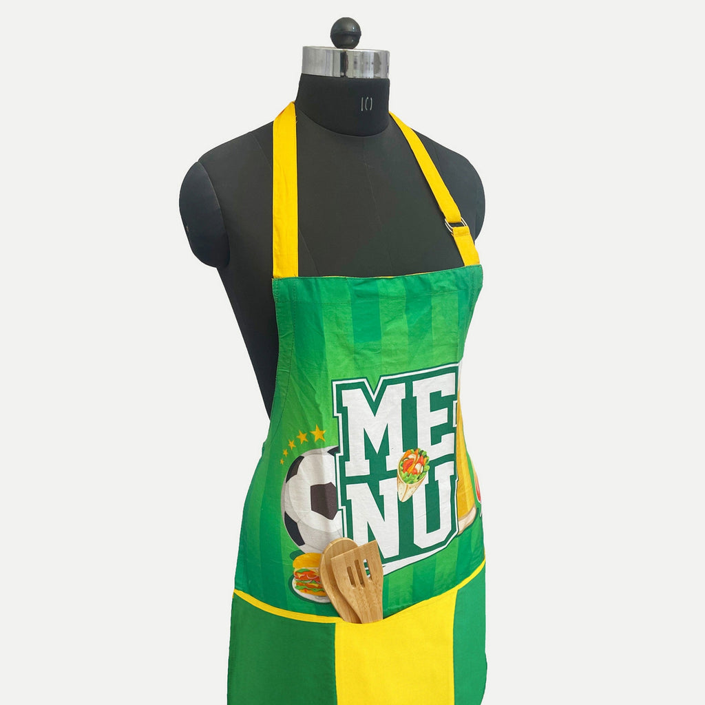 Sports Menu Printed Kitchen Apron with Front Utility Pockets