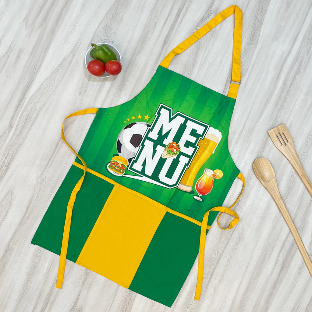 Sports Menu Printed Kitchen Apron with Front Utility Pockets