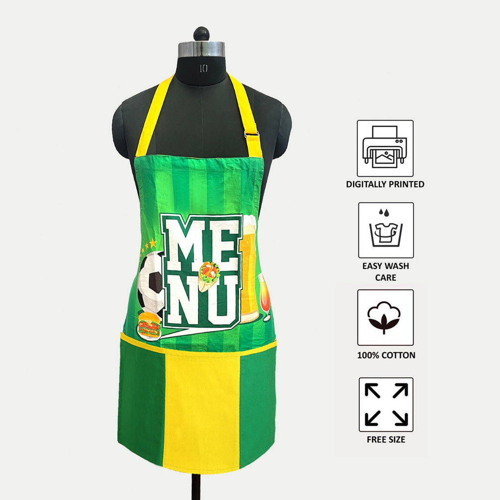 Sports Menu Printed Kitchen Apron with Front Utility Pockets