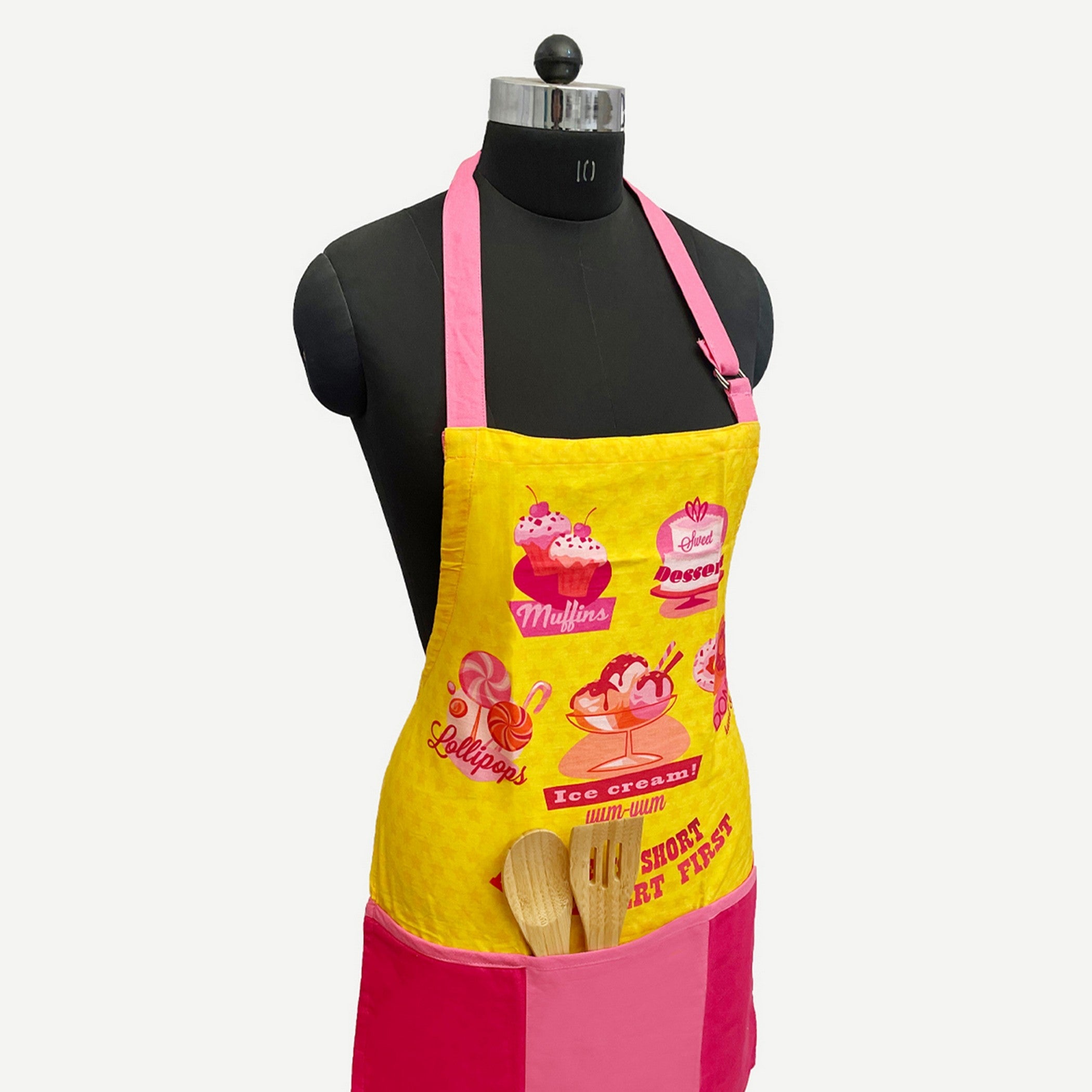 Dessert Theme Printed Kitchen Apron with Front Utility Pockets