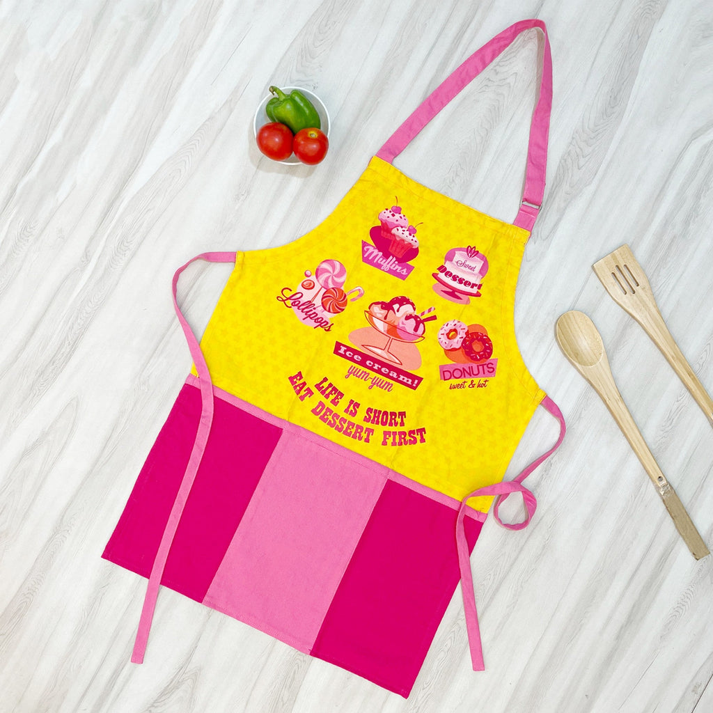Dessert Theme Printed Kitchen Apron with Front Utility Pockets