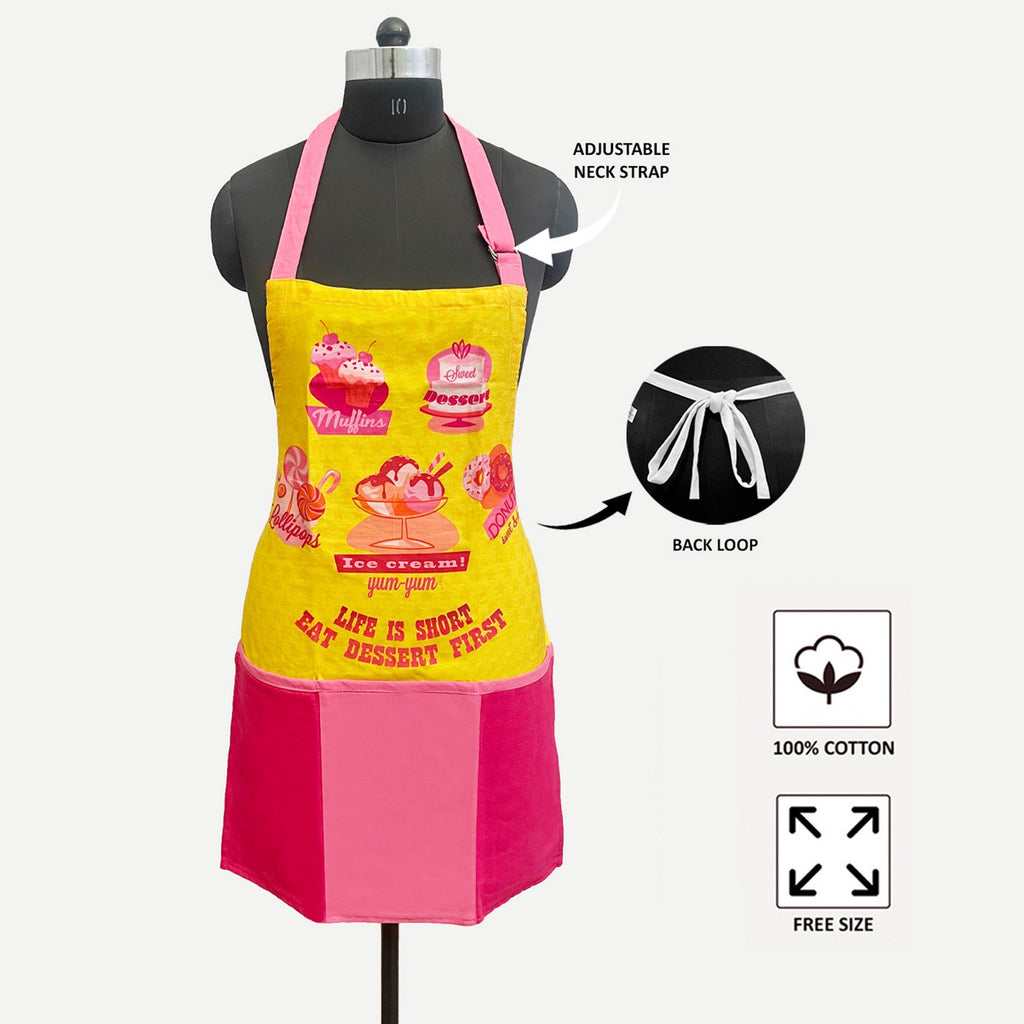 Dessert Theme Printed Kitchen Apron with Front Utility Pockets