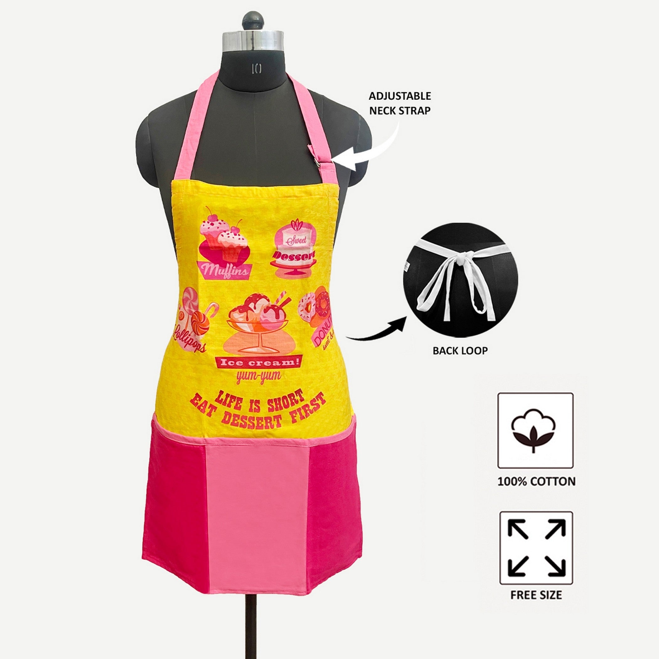 Dessert Theme Printed Kitchen Apron with Front Utility Pockets