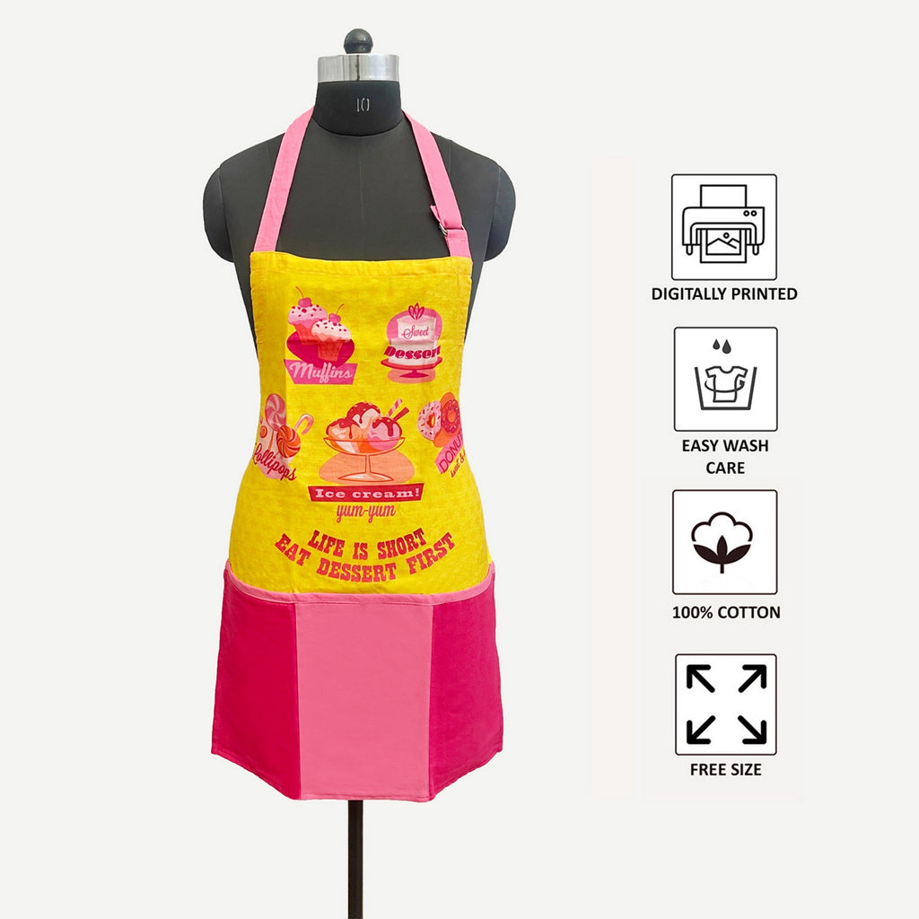 Dessert Theme Printed Kitchen Apron with Front Utility Pockets