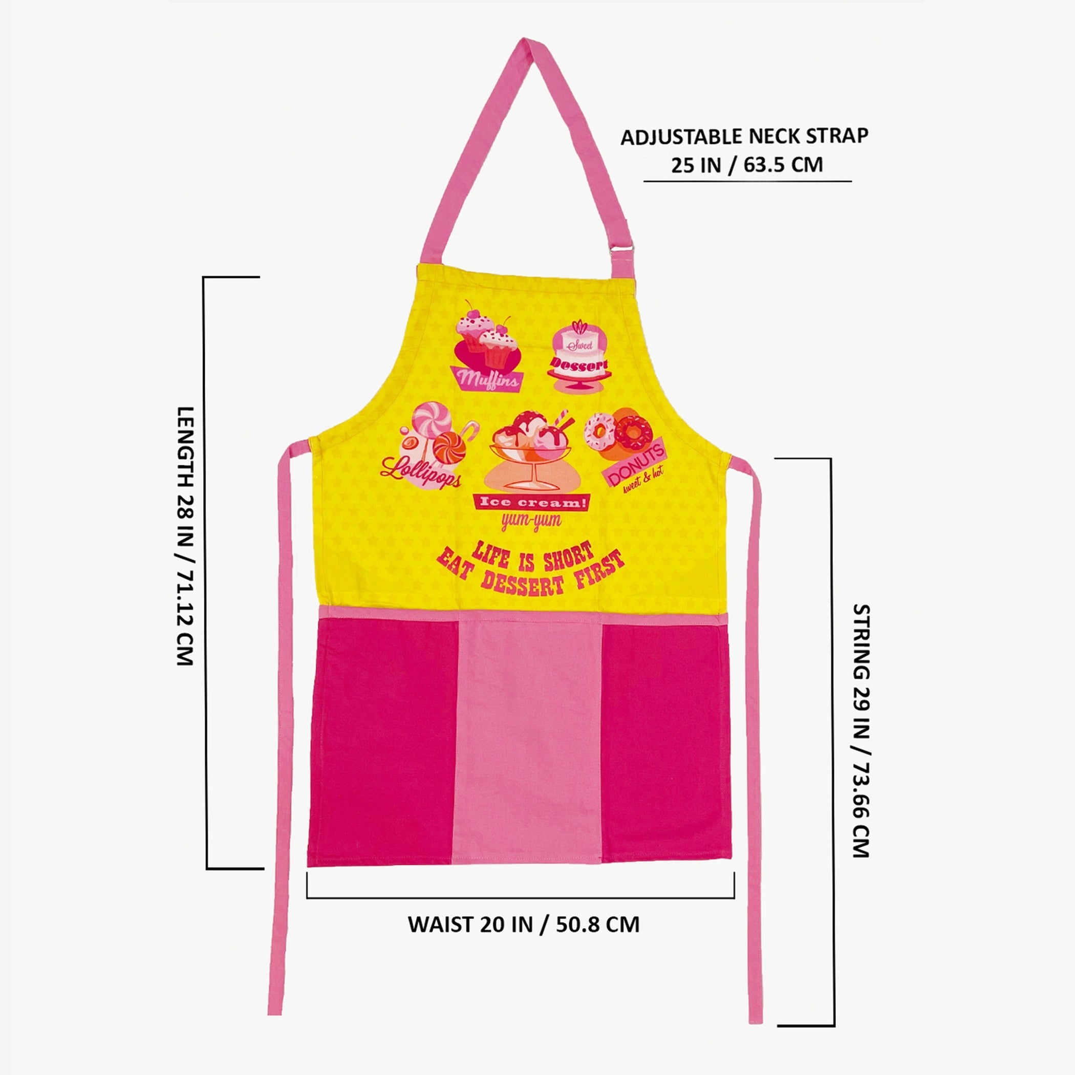 Dessert Theme Printed Kitchen Apron with Front Utility Pockets