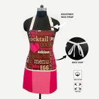 Hearts & Café Text Theme Printed Kitchen Apron with Front Utility Pockets