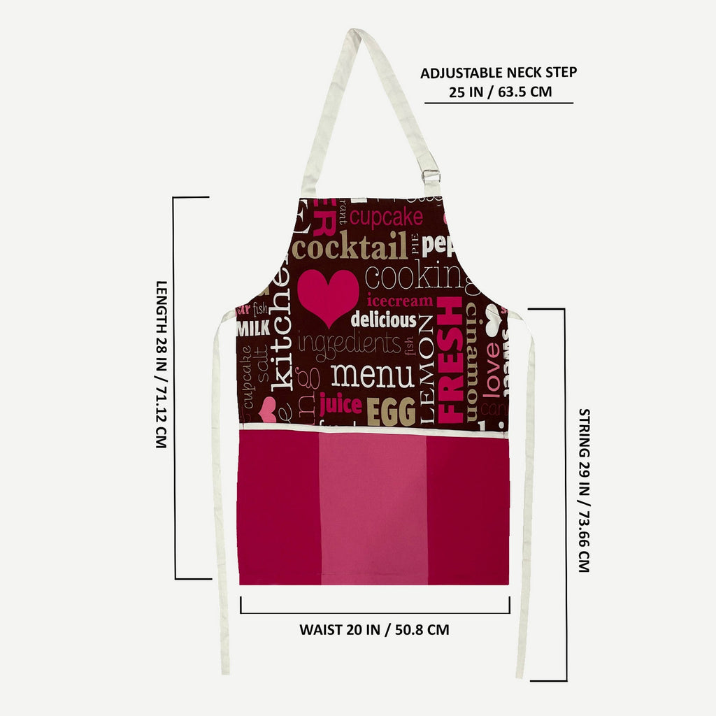 Hearts & Café Text Theme Printed Kitchen Apron with Front Utility Pockets
