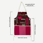 Hearts & Café Text Theme Printed Kitchen Apron with Front Utility Pockets