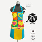 Colorful Hearts Printed Kitchen Apron with Front Pocket