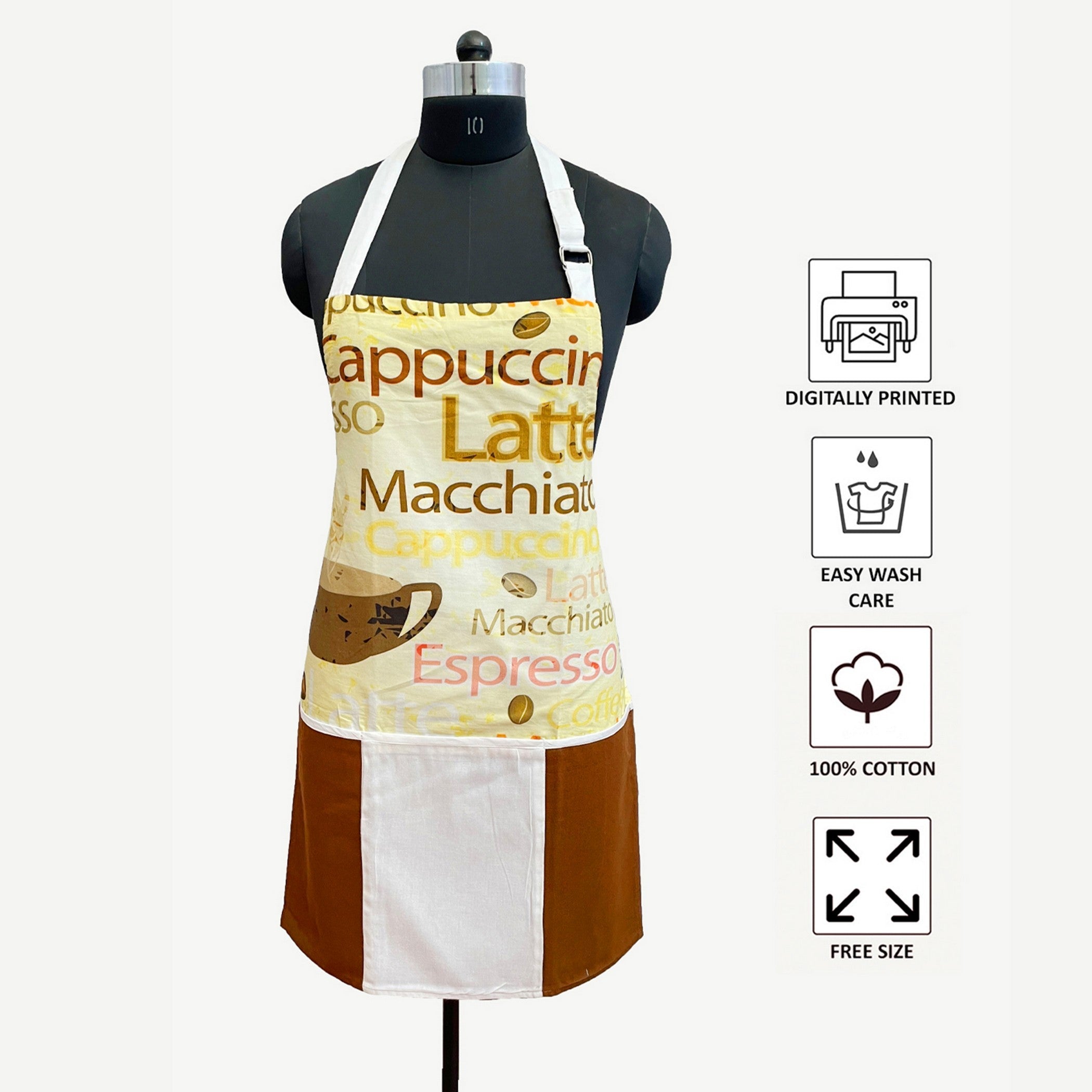 Coffee Latte Theme Apron with Front Pocket