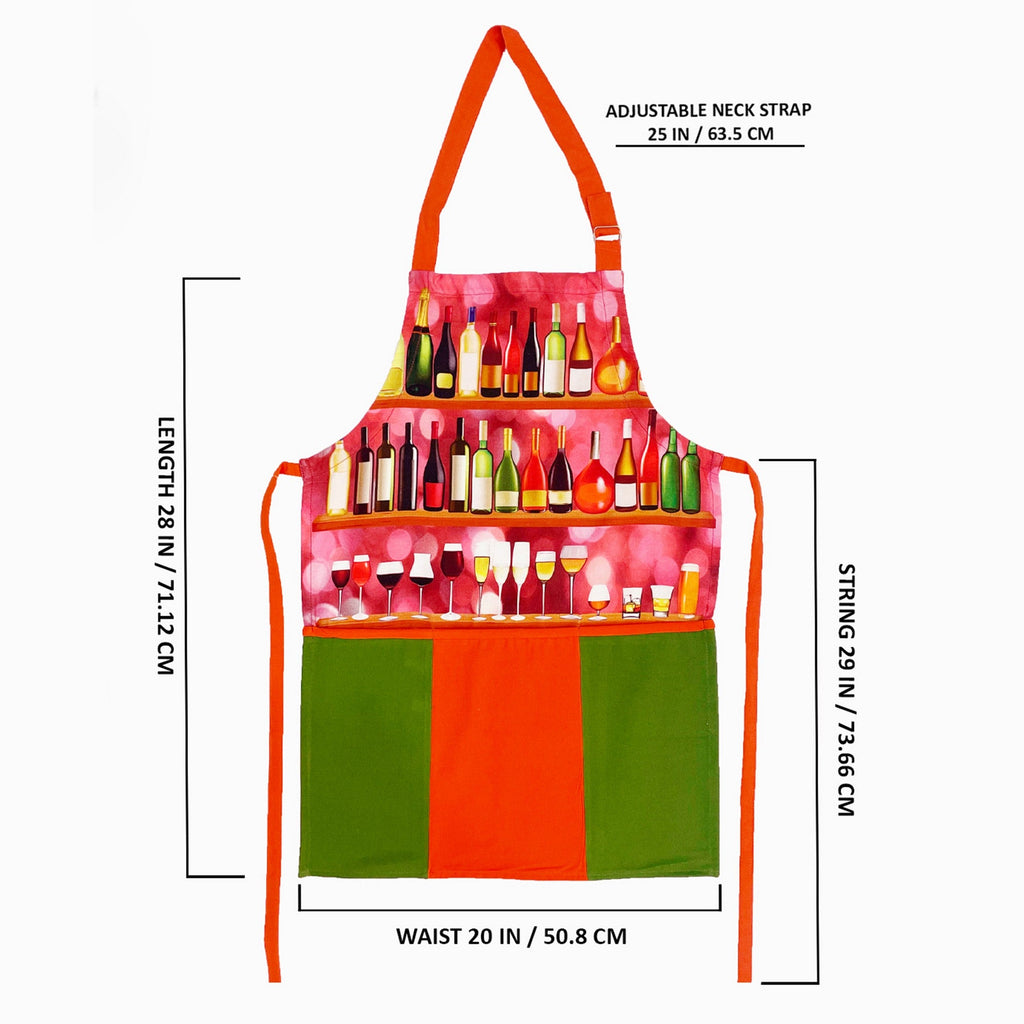 Wine Bottles Theme Kitchen Apron with Adjustable Strap & Pocket