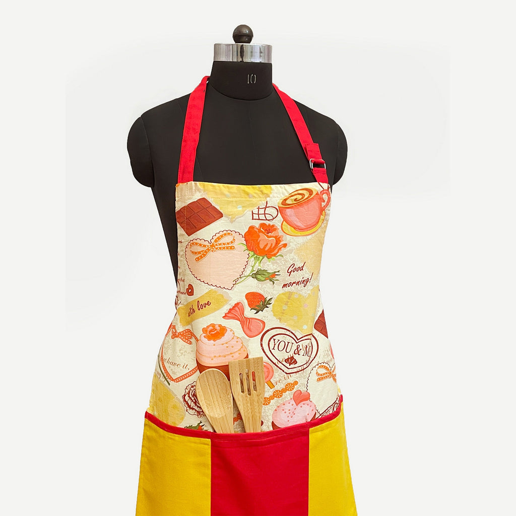 Good Morning Dessert Print Kitchen Apron with Adjustable Neck Strap & Pocket