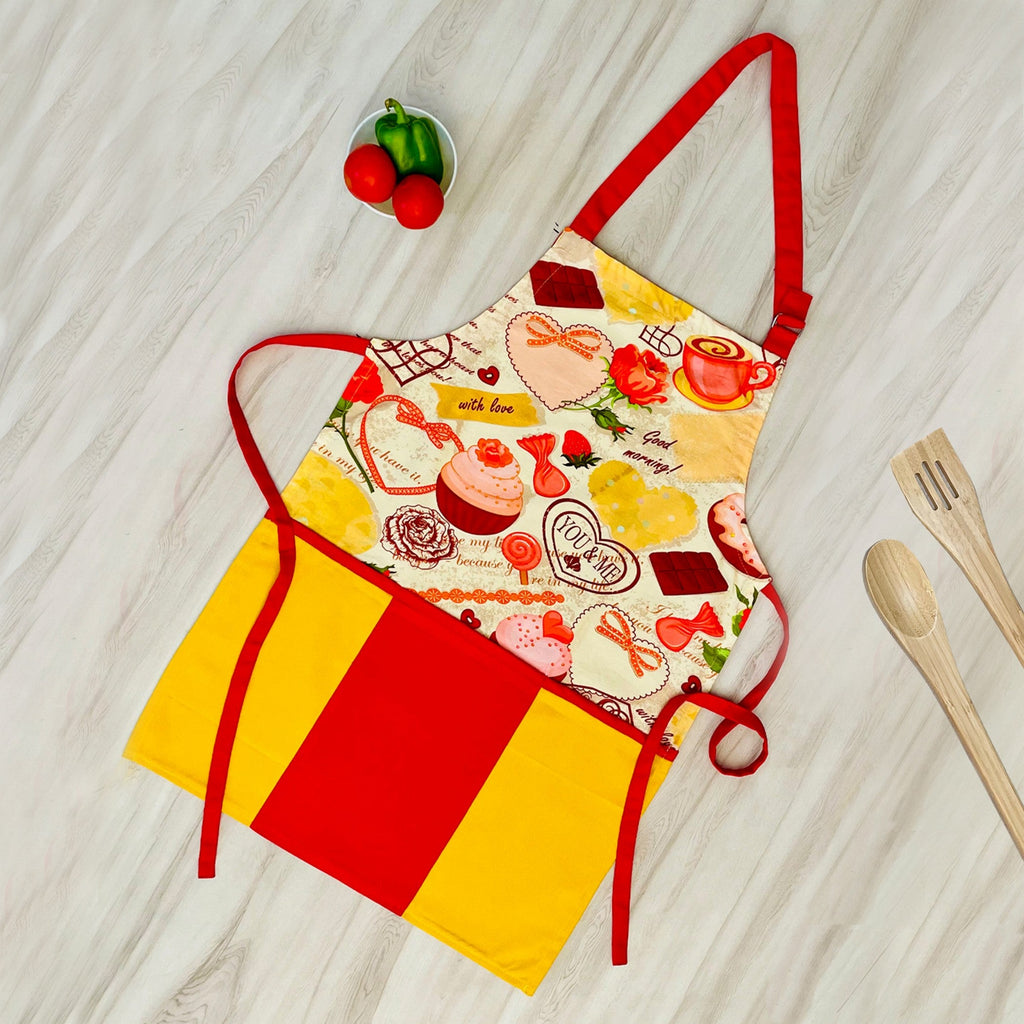 Good Morning Dessert Print Kitchen Apron with Adjustable Neck Strap & Pocket