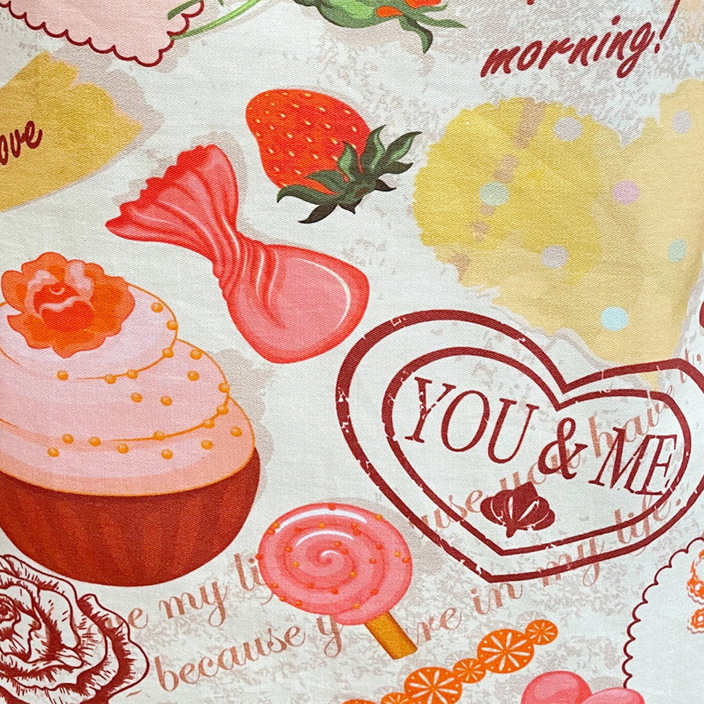 Good Morning Dessert Print Kitchen Apron with Adjustable Neck Strap & Pocket