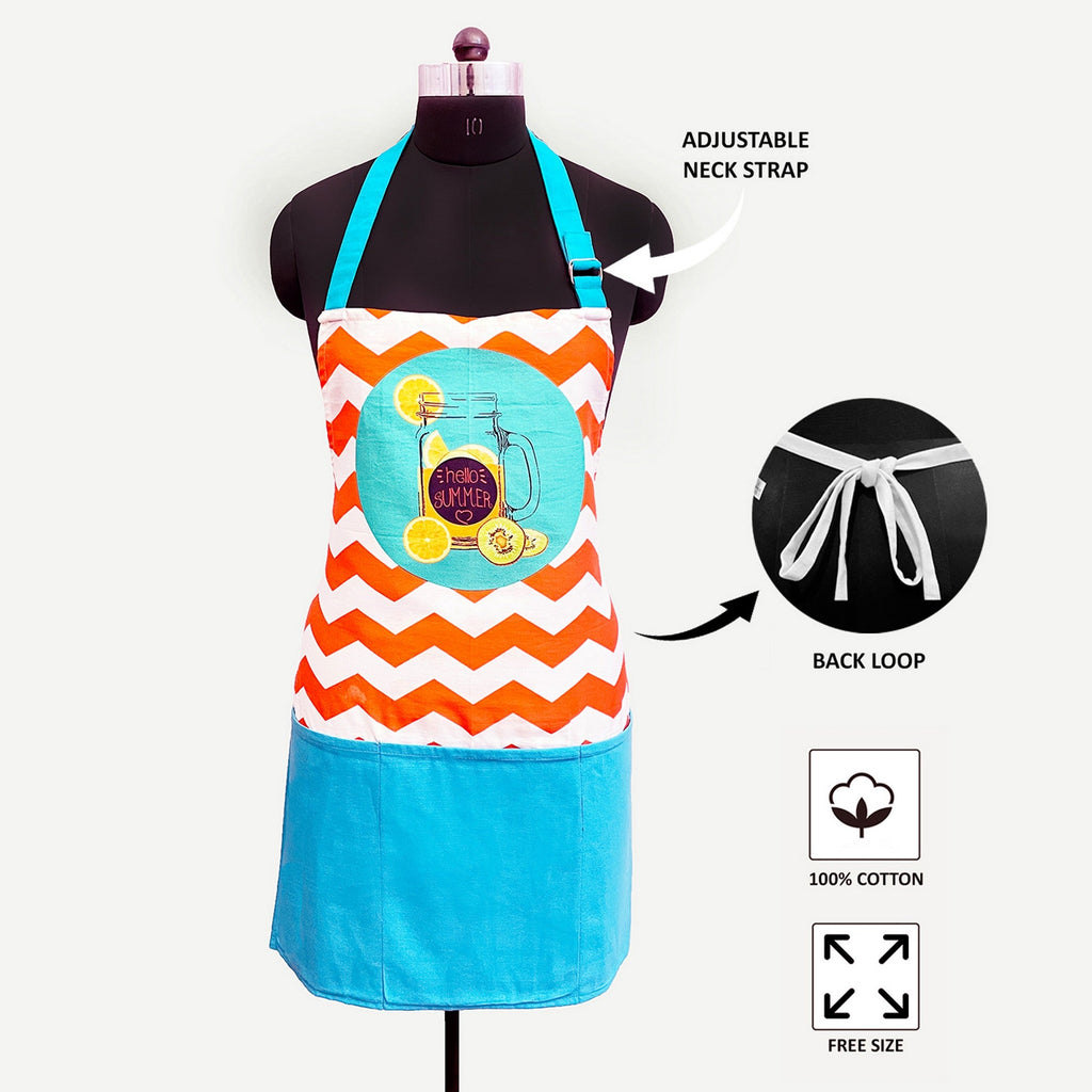 Hello Summer Chevron Print Adjustable Apron with Pocket