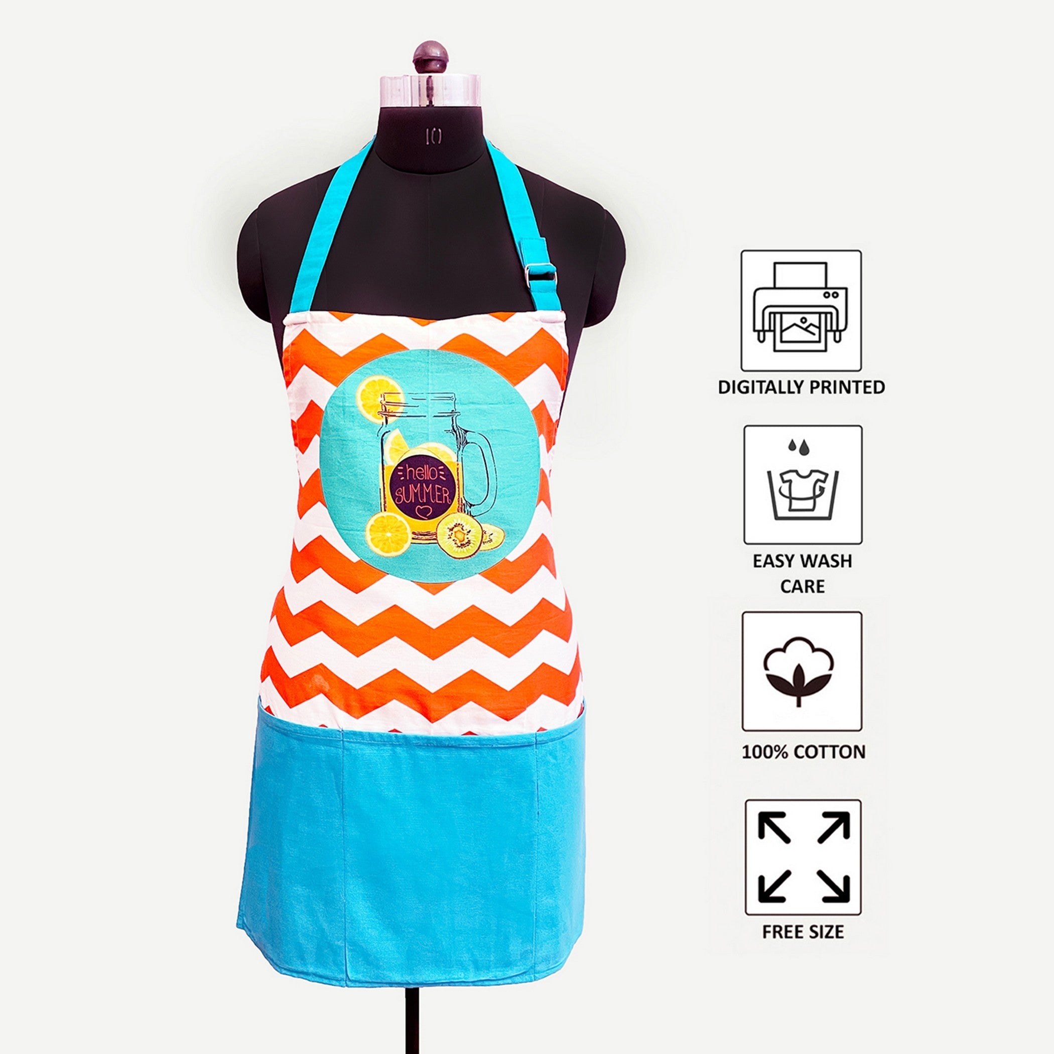 Hello Summer Chevron Print Adjustable Apron with Pocket