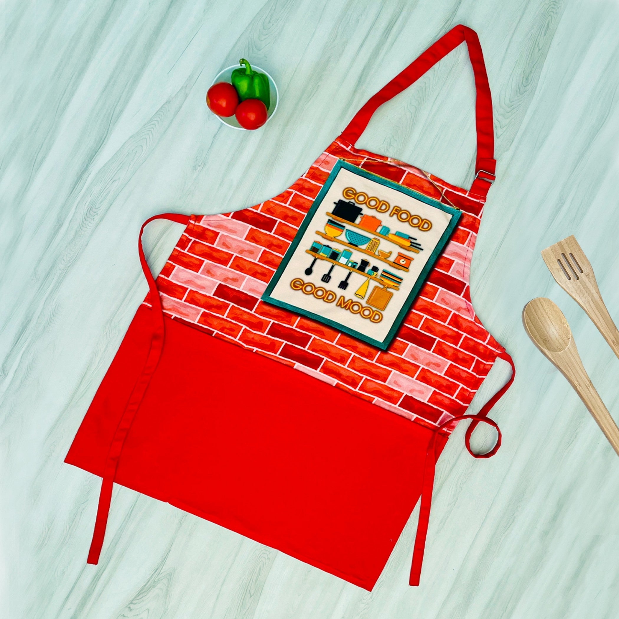 Good Food Good Mood Kitchen Apron with Pocket