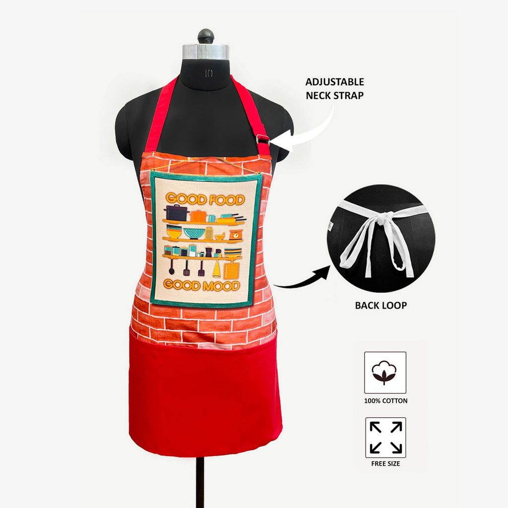 Good Food Good Mood Kitchen Apron with Pocket