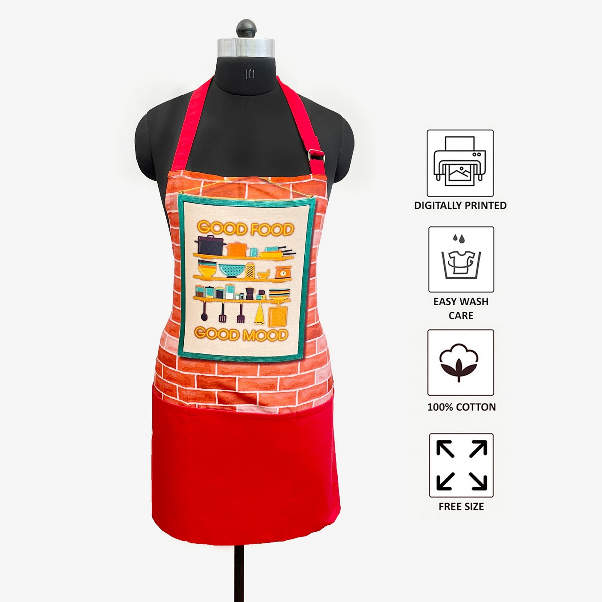 Good Food Good Mood Kitchen Apron with Pocket
