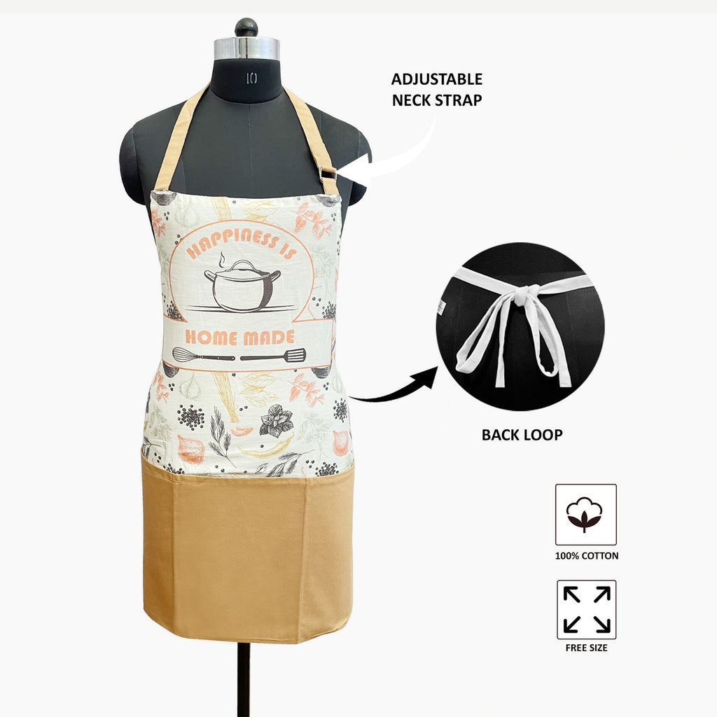 Happiness is Home Made Printed Kitchen Apron with Pocket