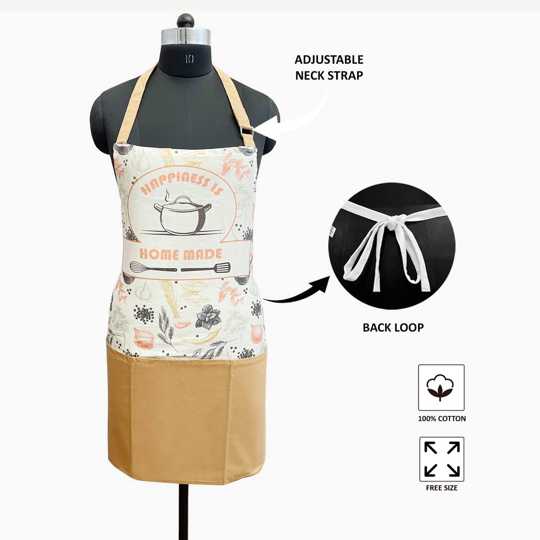 Happiness is Home Made Printed Kitchen Apron with Pocket